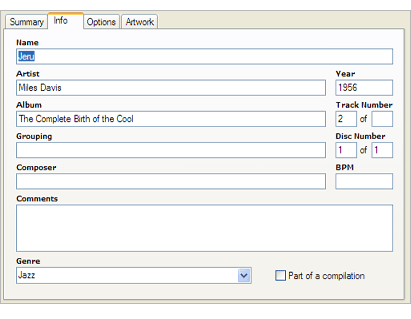 iTunes Get Info Screen